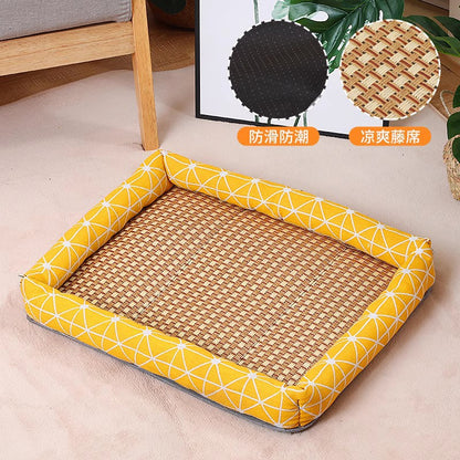Pet Cooling Mat Nest Summer Linen High Temperature Heat-Resistant Dog Nest Rattan Woven Mat Square Cooling Nest All-Season Universal Cooling Mat Wholesale