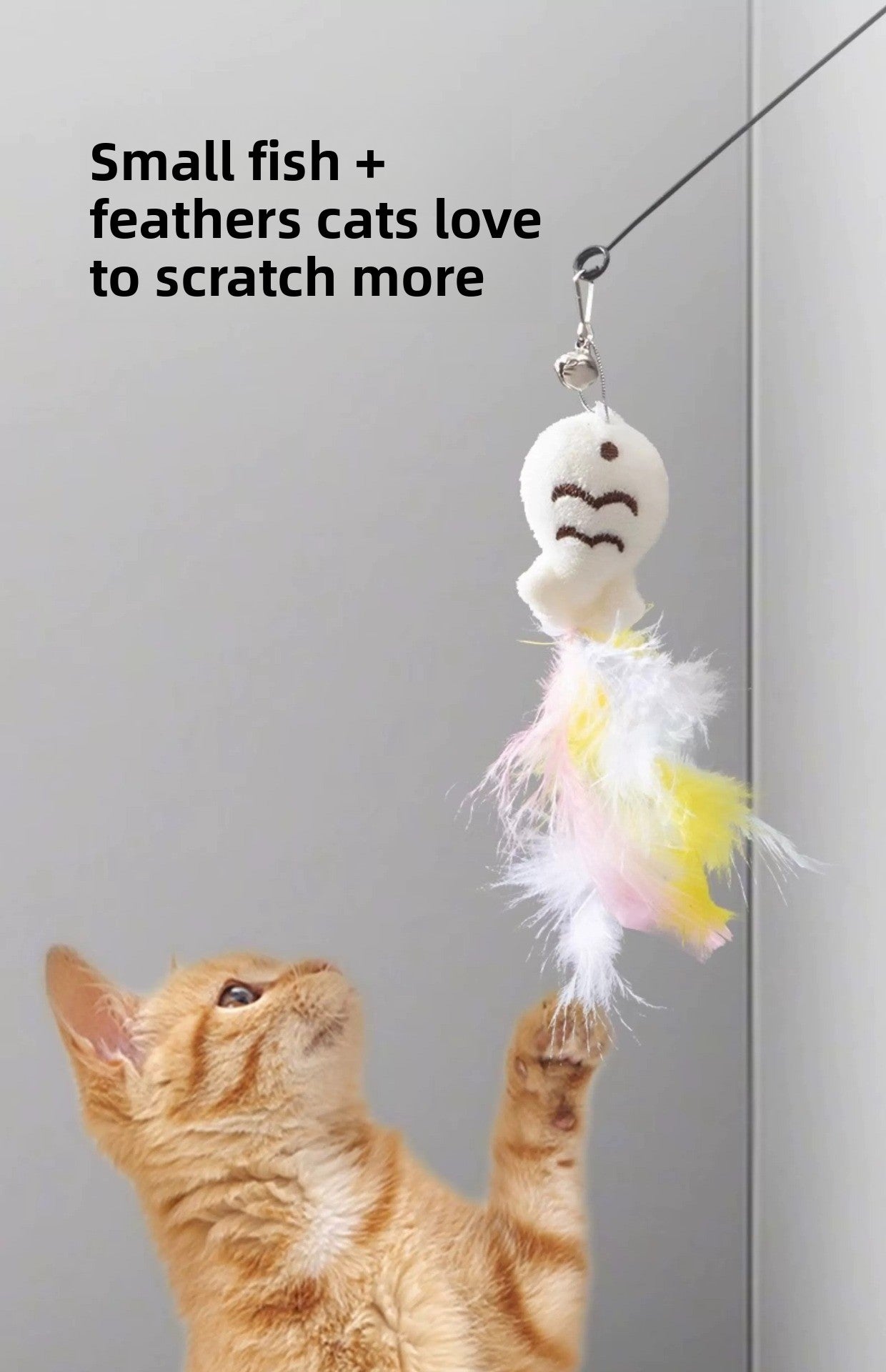 360 Deg Rotating Totoro Cat Teaser Wand Steel Wire Fish Head Bell Boredom Relief Toy