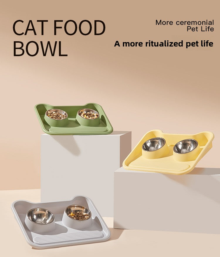 Stainless Steel New Cat Dog Double Bowl Large Diameter Leak Proof Pet Feeder