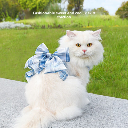 Pet Clothes Cat JK Dress Butterfly Bow Pet Vest Dog Leash Cat Chest Back Pet Supplies