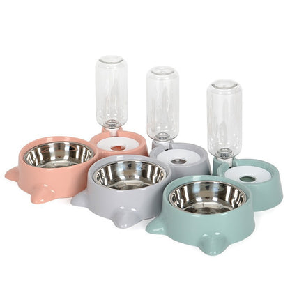 Automatic Feeder and Waterer Combo with Cat Ear Design Stainless Steel Double Bowl for Cats and Dogs Pet Food and Water Station Durable Easy Clean Pet Supplies