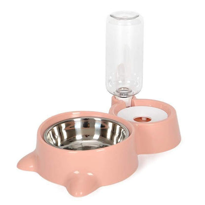 Automatic Feeder and Waterer Combo with Cat Ear Design Stainless Steel Double Bowl for Cats and Dogs Pet Food and Water Station Durable Easy Clean Pet Supplies