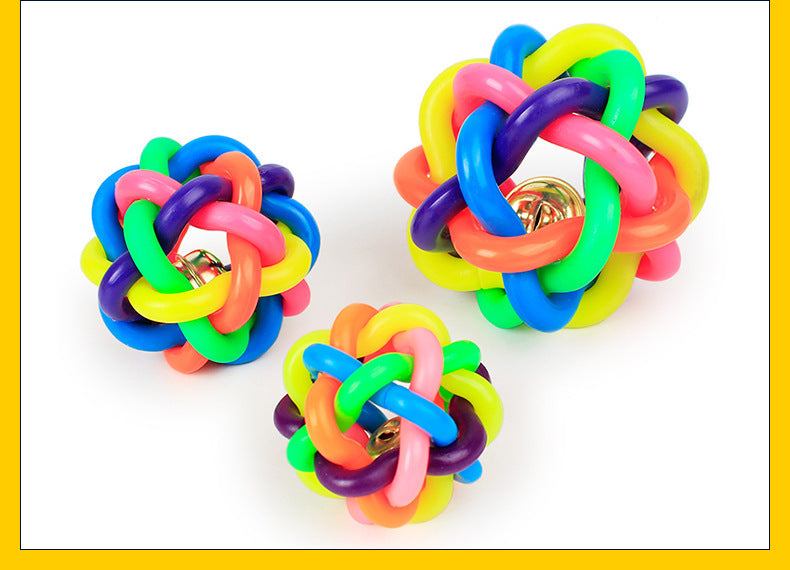 Interactive Dog Training Woven Bell Rubber Chew Ball with Colorful Design
