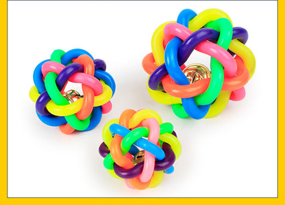 Interactive Dog Training Woven Bell Rubber Chew Ball with Colorful Design