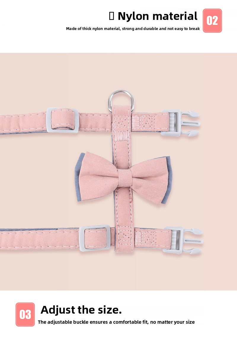 Soft Cotton I-Shaped Cat Leash with Butterfly Knot Anti-Escape