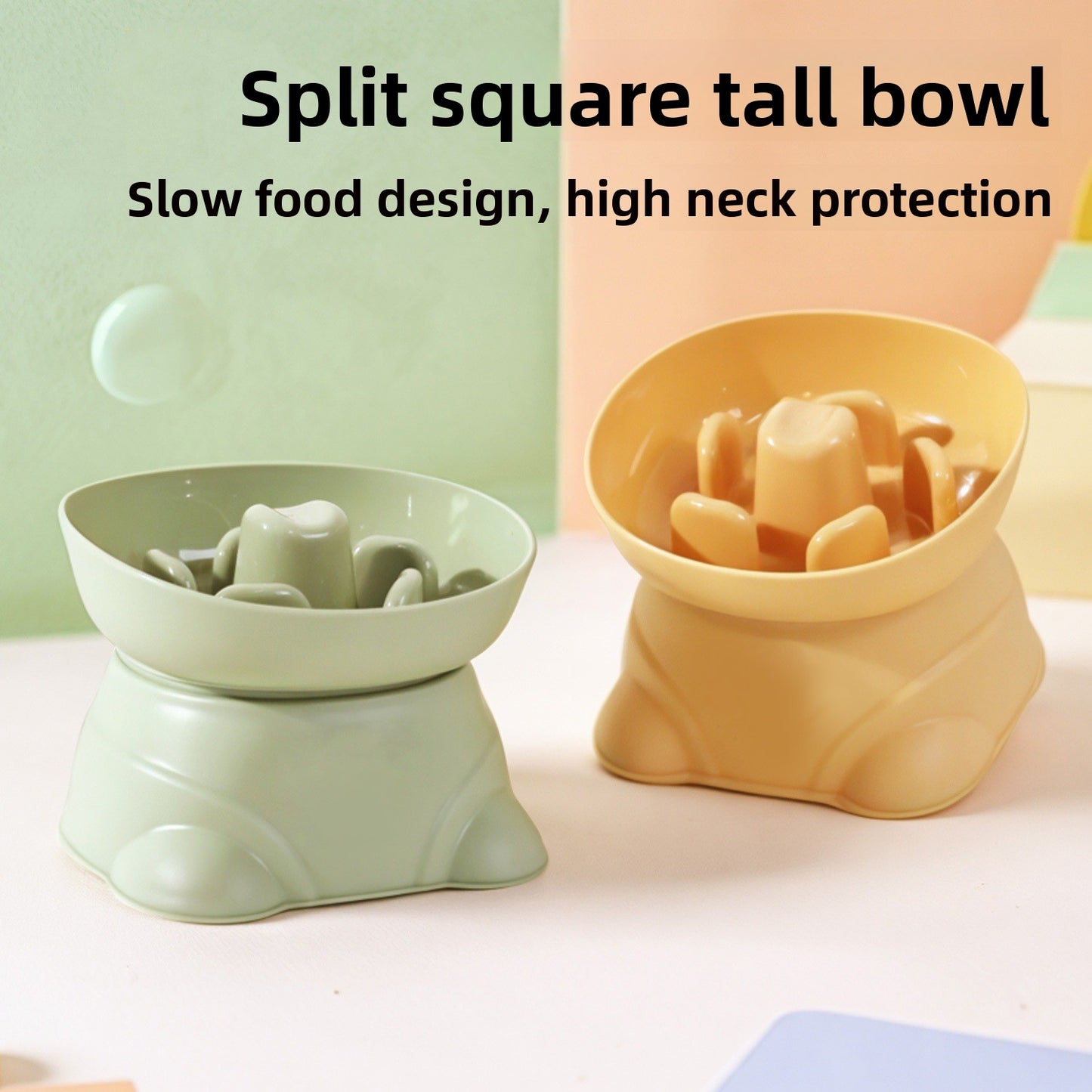 Dog Split Square High Bowl Slow Food Anti Choking Pet Feeding Utensil