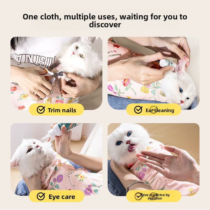 Lingette de toilettage auto-adhésive pour chat, idéale pour couper les griffes, nettoyer et retenir votre animal de compagnie sans le griffer, avec fermeture adhésive réglable. 