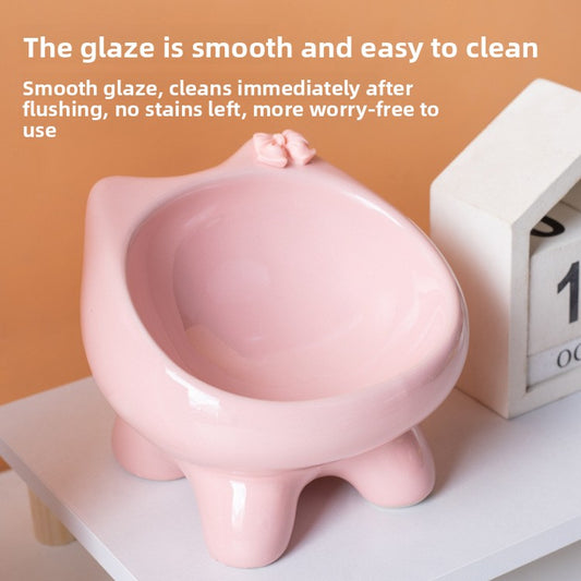 Cute Cat Bowl Ceramic Elevated Cat Food and Water Bowl Set with Non Slip Base Slow Feeder Design for Cats and Small Dogs Pet Supplies