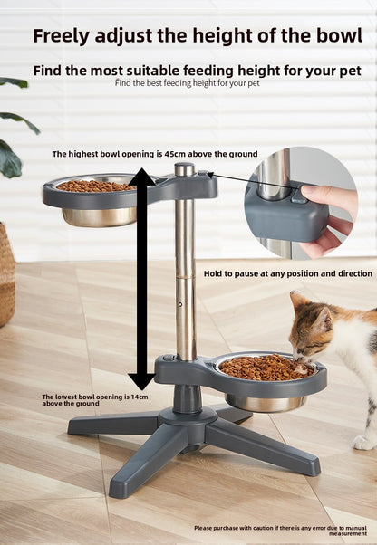Stainless Steel Adjustable Double Pet Bowl Anti Splash Slip Neck Protection Dog Feeder