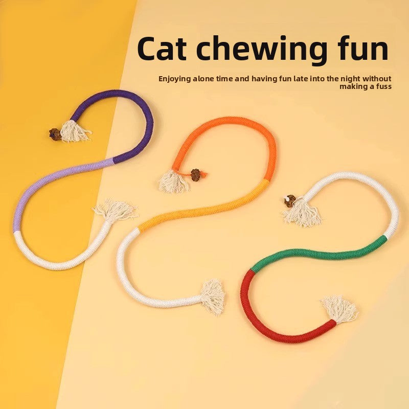 Cat Teaser Chew Rope Toy Self Fun Boredom Easing Teeth Grinding Wand Accessory