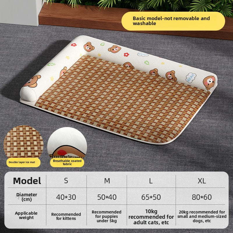 Elevated Cooling Dog Bed Summer Gel Cooling Mat with Neck Protection Removable Washable Cover Thickened Pet Bed for Medium Large Dogs Cats