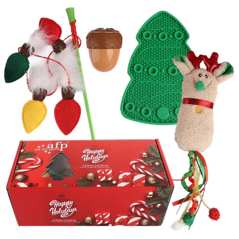 Multiple Christmas Pet Toys Pinecone Treat Dispenser Dog Chew Toy Teaser Wand Pet Bed Set