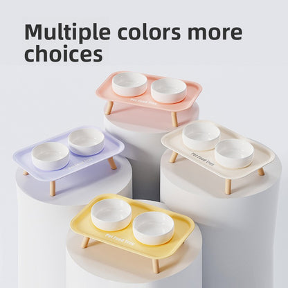 Premium Ceramic Double Pet Bowl Set with Cervical Support Raised Feeder Anti Splash and Tip Proof Design for Cat and Dog Dinner Plates