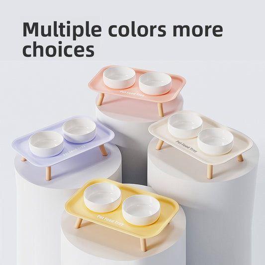 Premium Ceramic Double Pet Bowl Set with Cervical Support Raised Feeder Anti Splash and Tip Proof Design for Cat and Dog Dinner Plates