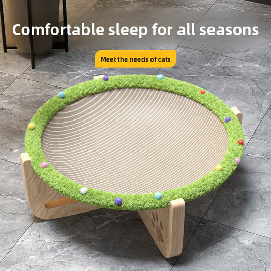 Integrated AllSeason Cat Bed Trampoline Wooden Scratcher MoistureProof Breathable Hammock