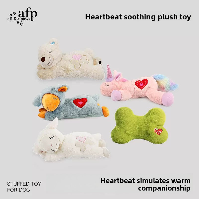 Durable Pet Comfort Pillow Puppy Shape with Simulated Heartbeat Warm Plush Sound Toy