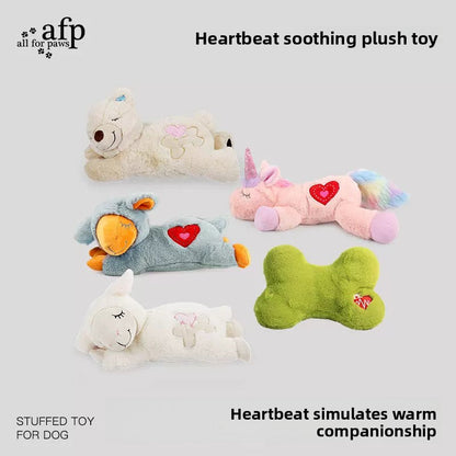Durable Pet Comfort Pillow Puppy Shape with Simulated Heartbeat Warm Plush Sound Toy