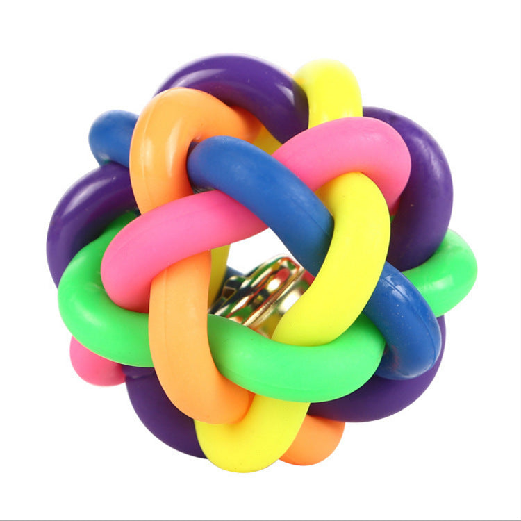 Colorful Bell Included Pet Toy Ball for Small Medium Large Dogs Rainbow Style