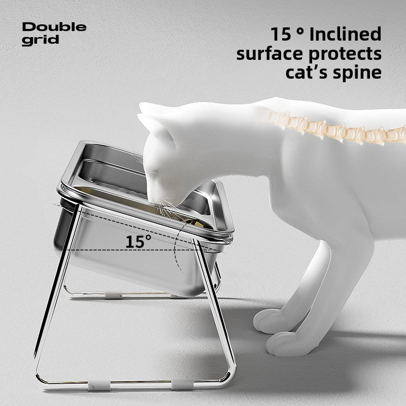 Stainless Steel Double Cat Bowl Anti Tip Pet Food and Water Dish Non Slip Elevated Dog Bowls for Feeding and Drinking