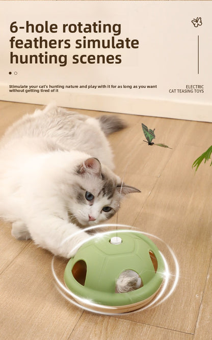 Energy-Consuming Cat Toy Meow Heart Treasure Box with Electric Rotating Turtle