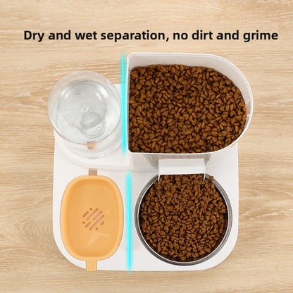 Anti-Tip Cat/Dog Feeder with Large Capacity Automatic Waterer, Ceramic/Stainless Steel Bowls
