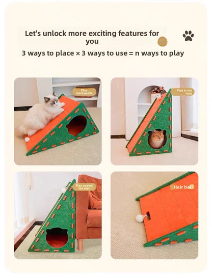 All Season Triangular Felt Cat House Wall Mounted Scratching Board Integrated Non Shedding Villa