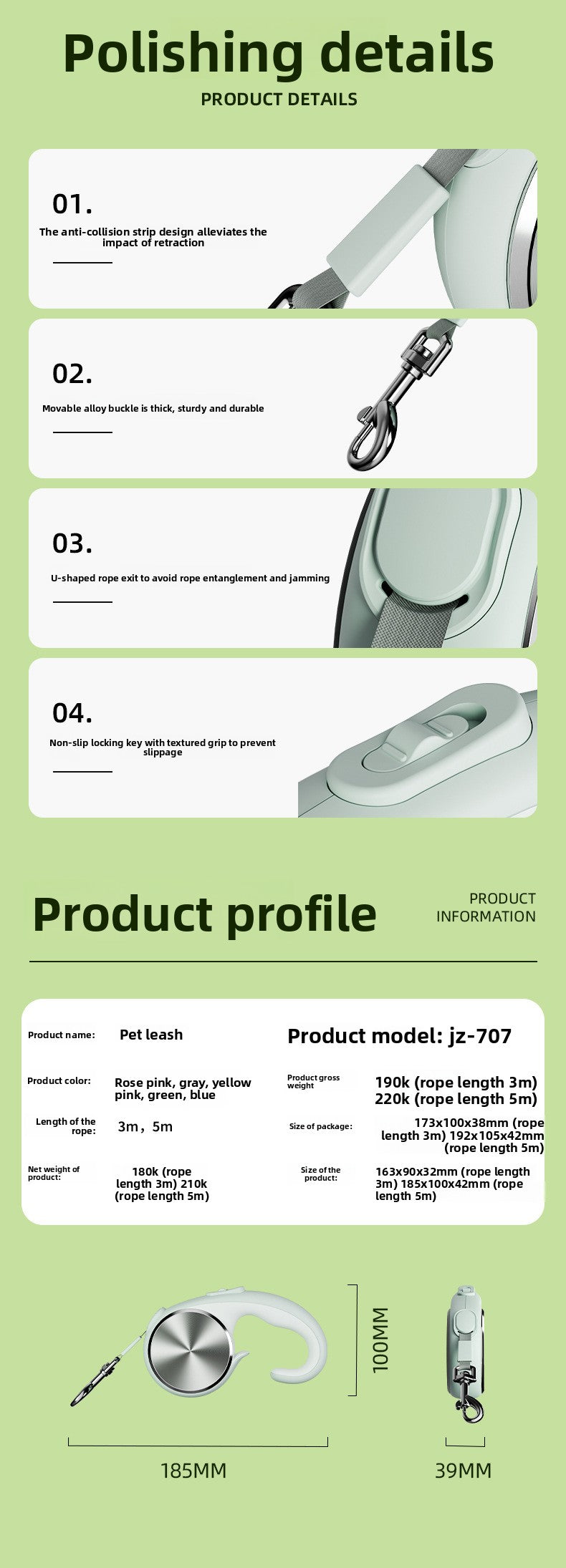 Retractable Dog Leash 16 FT Strong Nylon Rope with Anti Slip Handle Safety Lock for Medium Large Dogs and Cats Walking Running