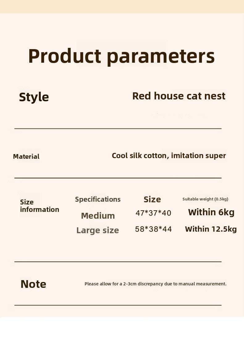 Cat House All-Season Universal Removable Washable Pet House Cat House Fully Enclosed Autumn Winter Warm Plush Dog House