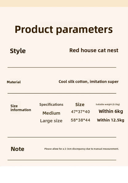 Cat House All-Season Universal Removable Washable Pet House Cat House Fully Enclosed Autumn Winter Warm Plush Dog House