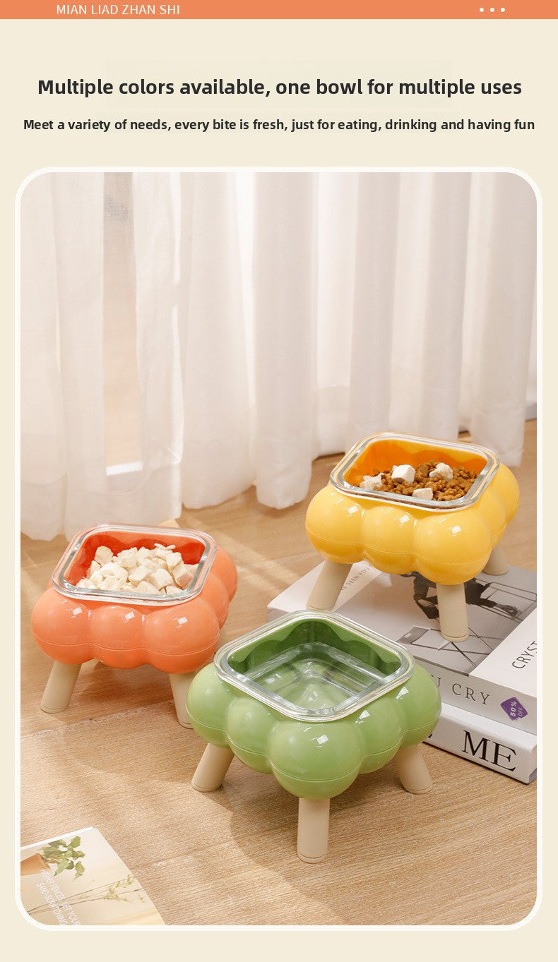 Pipitao Cat Bowl Bubble Glass Design Four Legged High Foot Easy to Clean Pet Feeder