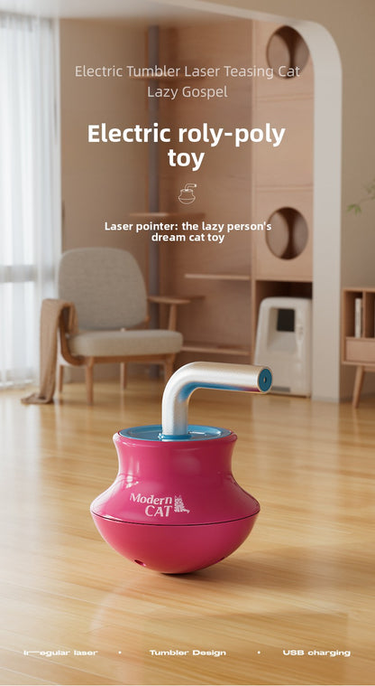 Interactive Cat Toys Laser Pointer Automatic Rotating Wand with Feather Teaser for Kittens Indoor Entertainment Exercise and Energy Consumption