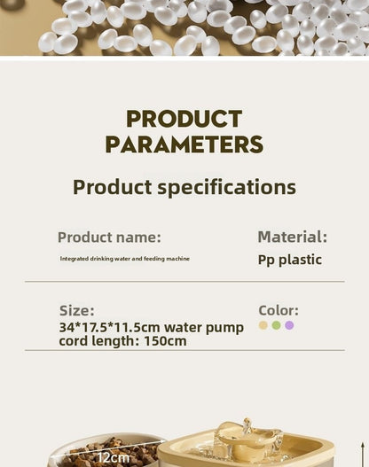 Anti Tip Electric Water Dispenser Cat Bowl with Large Capacity Integrated Circulating Food Water Fountain