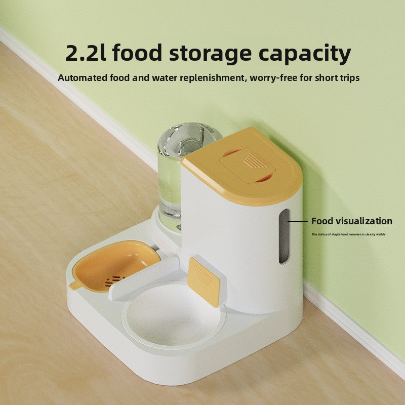 Anti-Tip Cat/Dog Feeder with Large Capacity Automatic Waterer, Ceramic/Stainless Steel Bowls