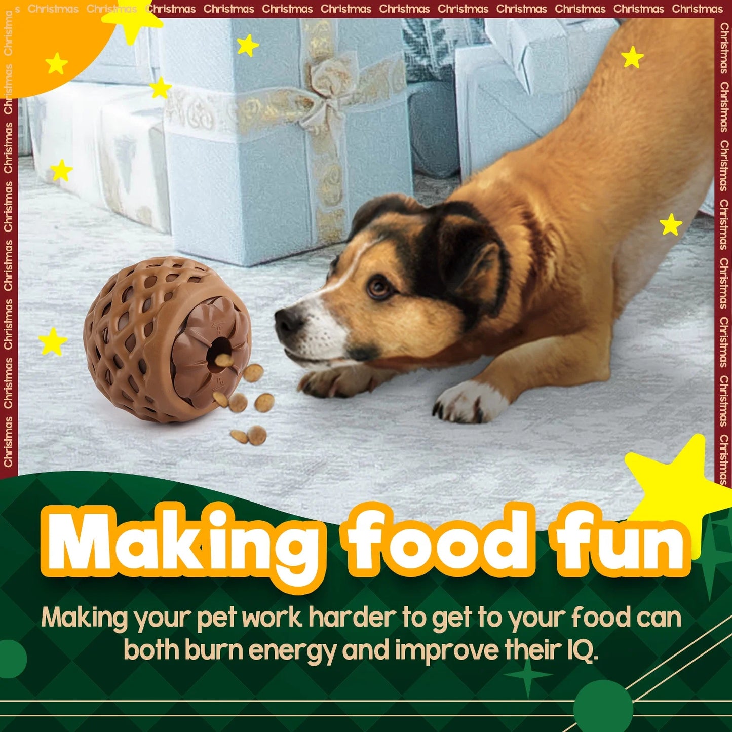 Multiple Christmas Pet Toys Pinecone Treat Dispenser Dog Chew Toy Teaser Wand Pet Bed Set