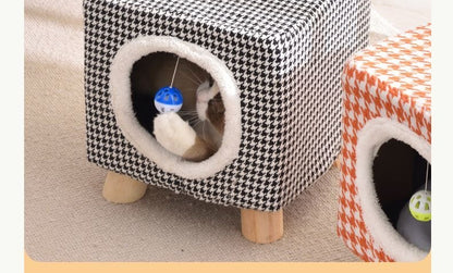 Solid Wood Cat Nest Stool Storage for People and Cats Sharing Cat Supplies Little Kitten House House Four Seasons Warm Cat and Dog Tent