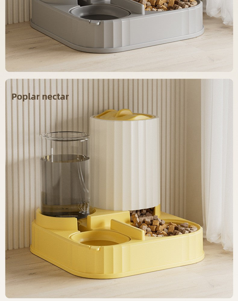 Cat Water Fountain Combined with Automatic Pet Feeder and Flowing Drinking Water Bowl