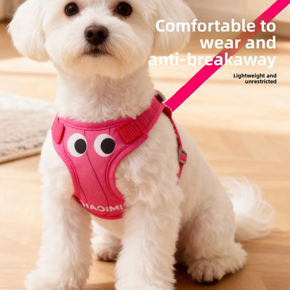 Big Eyes Cute Dog Harness and Leash Set Anti Escape Reflective Adjustable Chest Strap for Small Dogs Outdoor Travel Walking