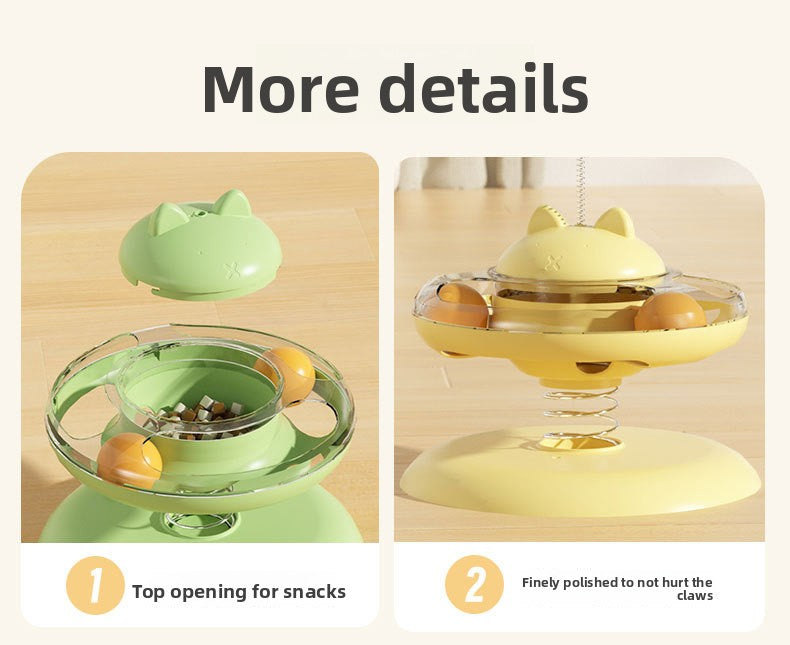 Advanced Self Amusement Cat Toy Automatic Rotating Turntable with Feather Wand and Balls for Indoor Kittens to Play Alone