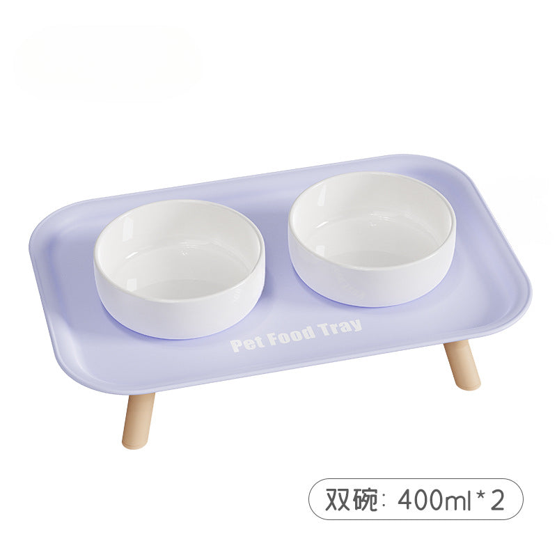 Premium Ceramic Double Pet Bowl Set with Cervical Support Raised Feeder Anti Splash and Tip Proof Design for Cat and Dog Dinner Plates