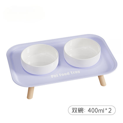 Premium Ceramic Double Pet Bowl Set with Cervical Support Raised Feeder Anti Splash and Tip Proof Design for Cat and Dog Dinner Plates