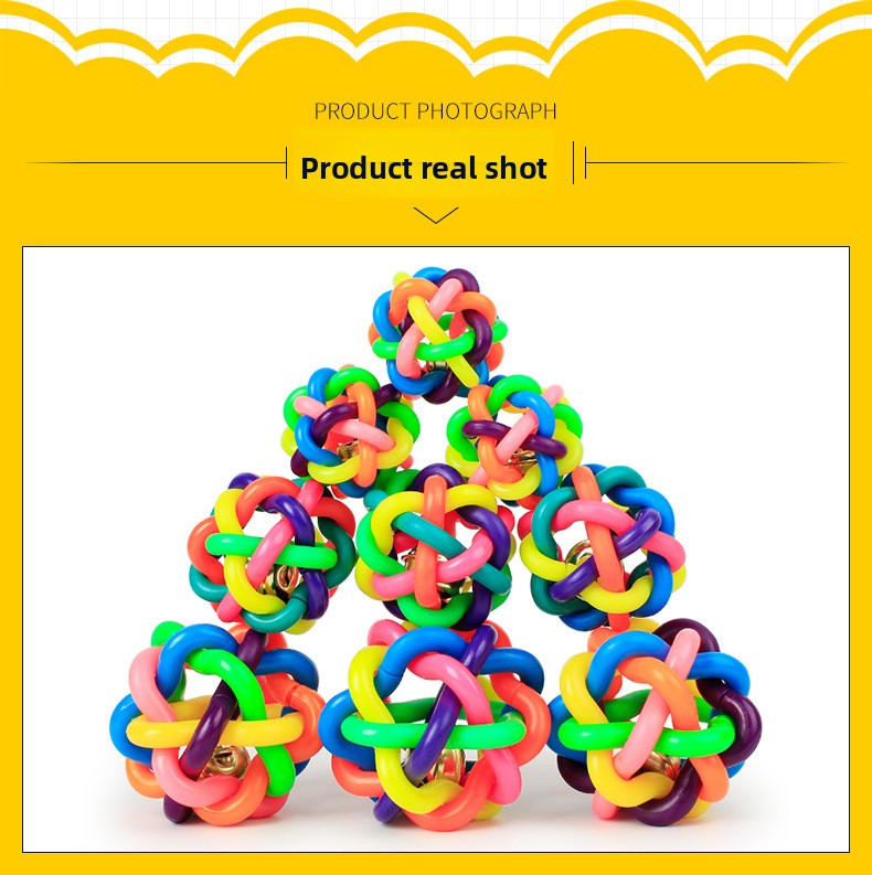 Interactive Dog Training Woven Bell Rubber Chew Ball with Colorful Design