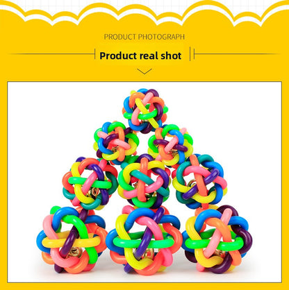 Interactive Dog Training Woven Bell Rubber Chew Ball with Colorful Design