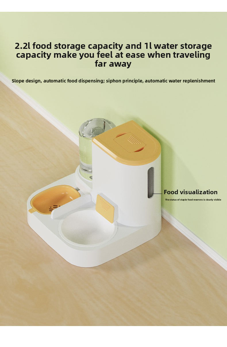 Anti-Tip Cat/Dog Feeder with Large Capacity Automatic Waterer, Ceramic/Stainless Steel Bowls