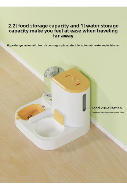 Anti-Tip Cat/Dog Feeder with Large Capacity Automatic Waterer, Ceramic/Stainless Steel Bowls