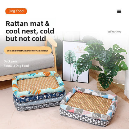 Pet Cooling Mat Nest Summer Linen High Temperature Heat-Resistant Dog Nest Rattan Woven Mat Square Cooling Nest All-Season Universal Cooling Mat Wholesale