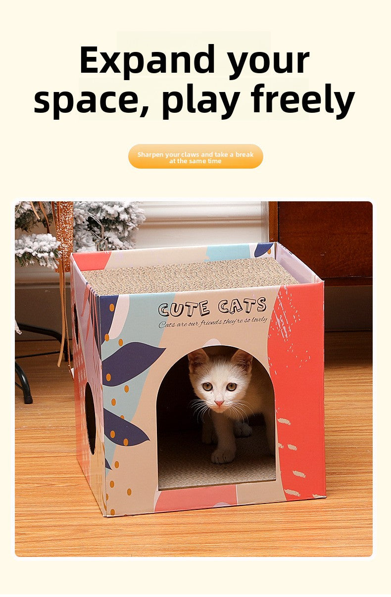 Premium Two Layer Cat Scratcher House Durable Cat Villa Non Shedding Claw Board for Indoor Cats