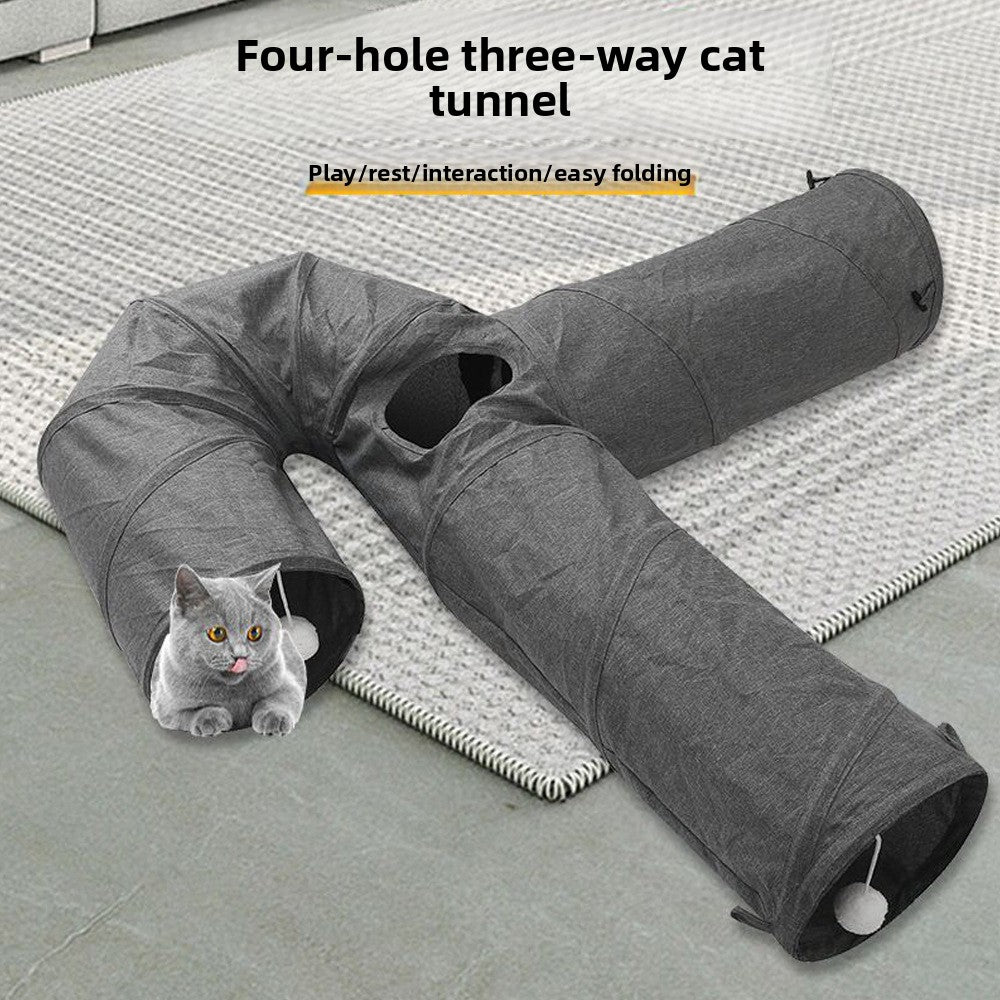 Hot-Selling New Four-Hole Three-Way Curved Foldable Scratch-Resistant Cat Tunnel Pet Toy