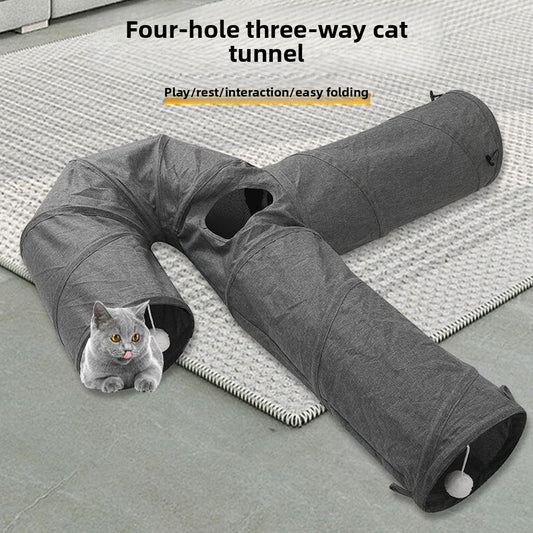 Hot-Selling New Four-Hole Three-Way Curved Foldable Scratch-Resistant Cat Tunnel Pet Toy