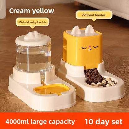 Large Capacity 5L Automatic Pet Feeder and Waterer Combo Adjustable Height Dog Cat Bowl Set with Non Slip Base