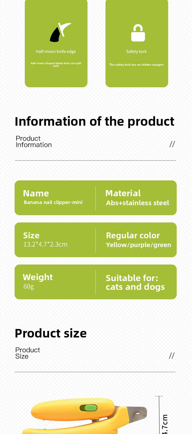 Banana Style Magic Nail Clipper for Cats Dogs Rabbits Anti Bleeding